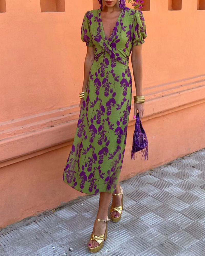SENRI | Robe Midi Élégante à Col V Angelina