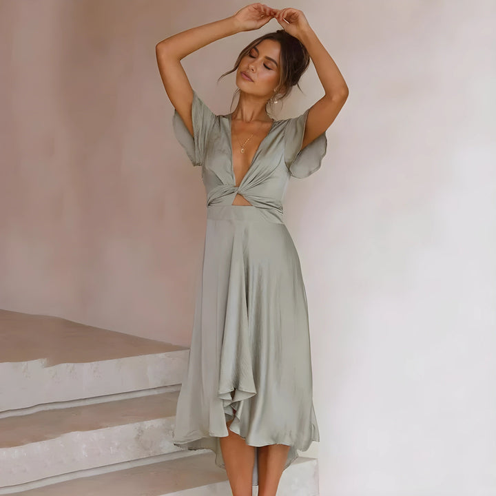 SENRI | Robe Midi Nouée Élégante Elina