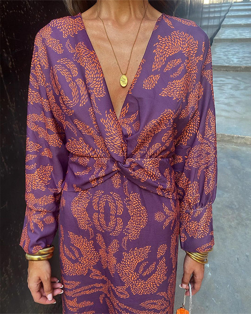 SENRI | Robe Midi Vintage Drapée à Manches Longues Janella