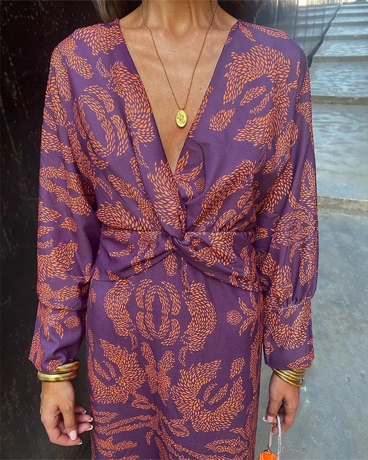 SENRI | Robe Midi Vintage Drapée à Manches Longues Janella