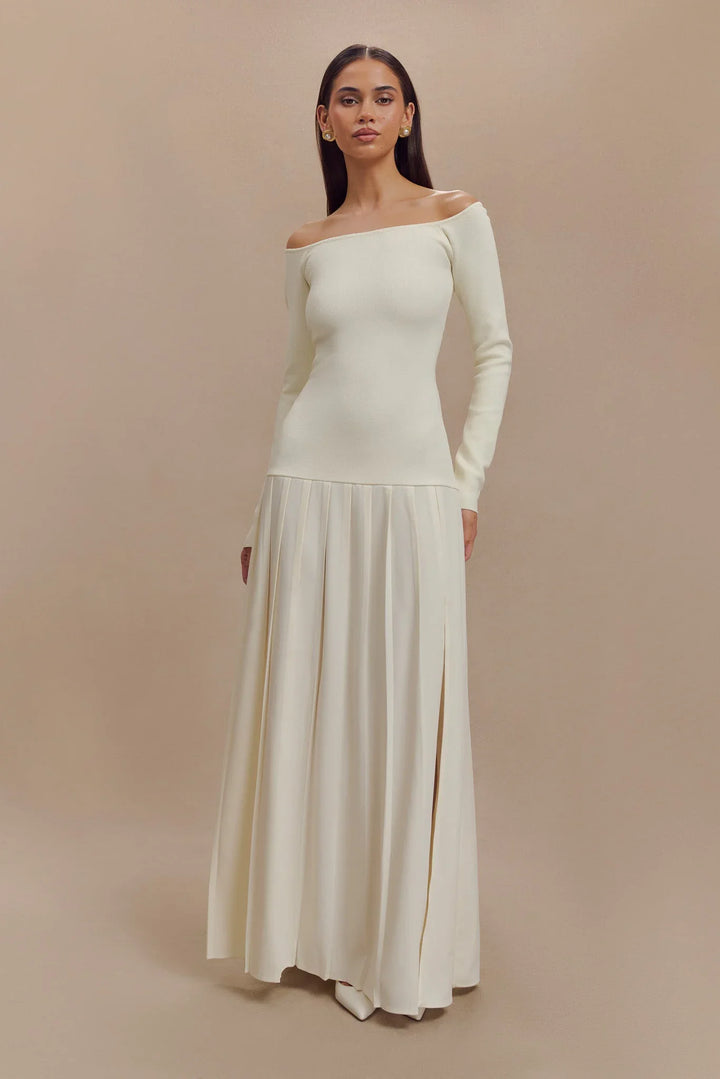 SENRI | Robe Maxi Épaules Dénudées en Maille - Ivoire