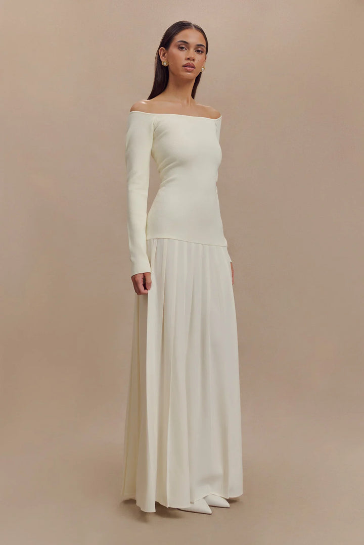 SENRI | Robe Maxi Épaules Dénudées en Maille - Ivoire