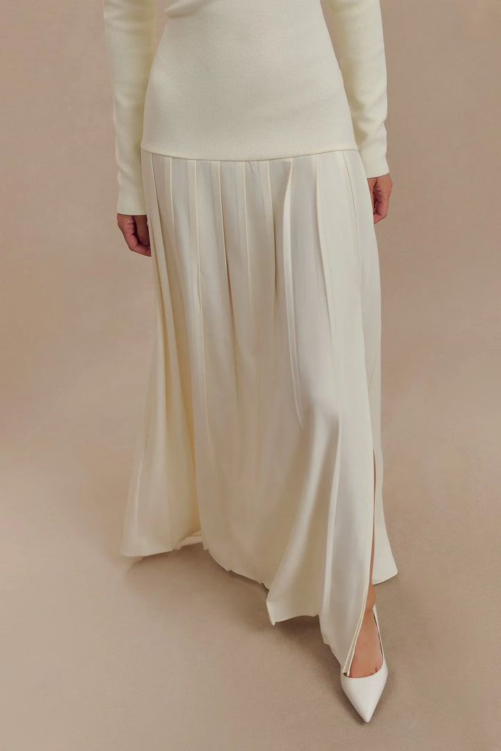 SENRI | Robe Maxi Épaules Dénudées en Maille - Ivoire