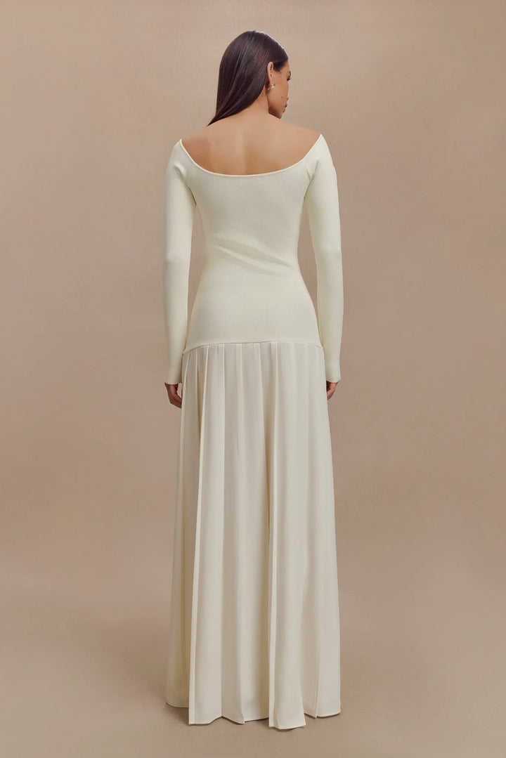SENRI | Robe Maxi Épaules Dénudées en Maille - Ivoire