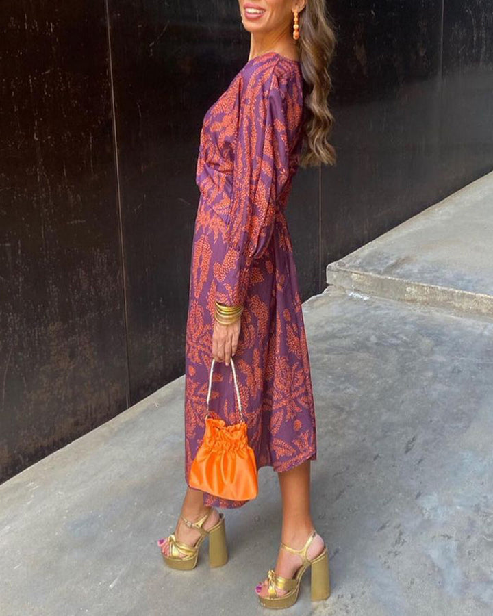 SENRI | Robe Midi Vintage Drapée à Manches Longues Janella