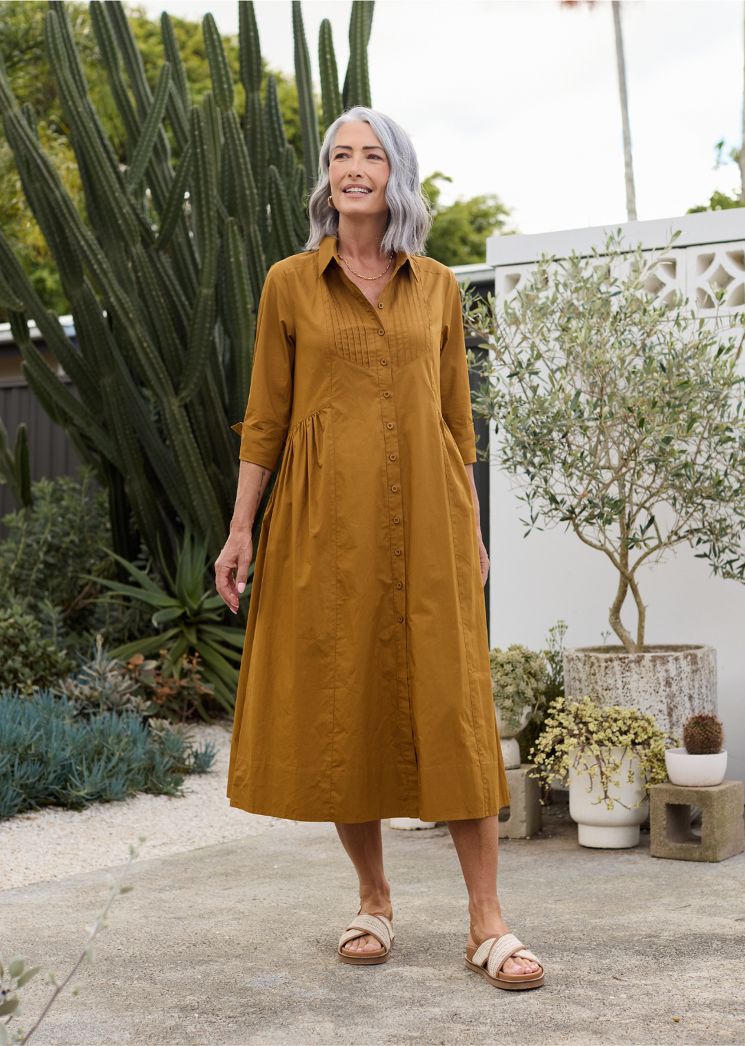SENRI | Robe Chemise Élégante Moutarde