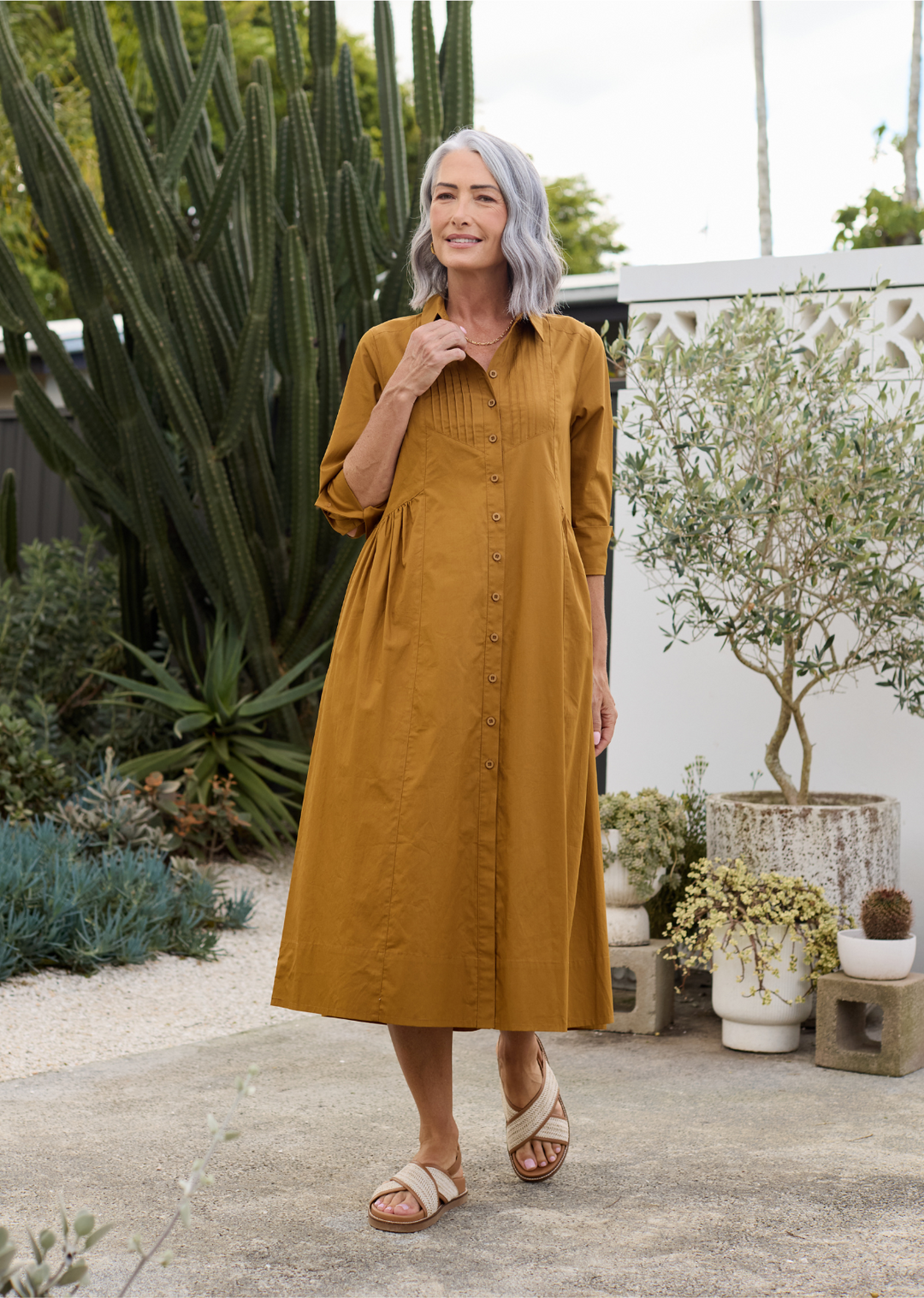 SENRI | Robe Chemise Élégante Moutarde