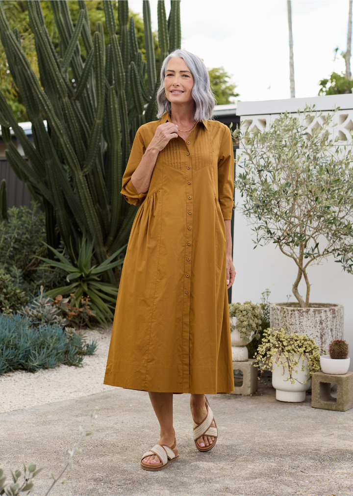 SENRI | Robe Chemise Élégante Moutarde