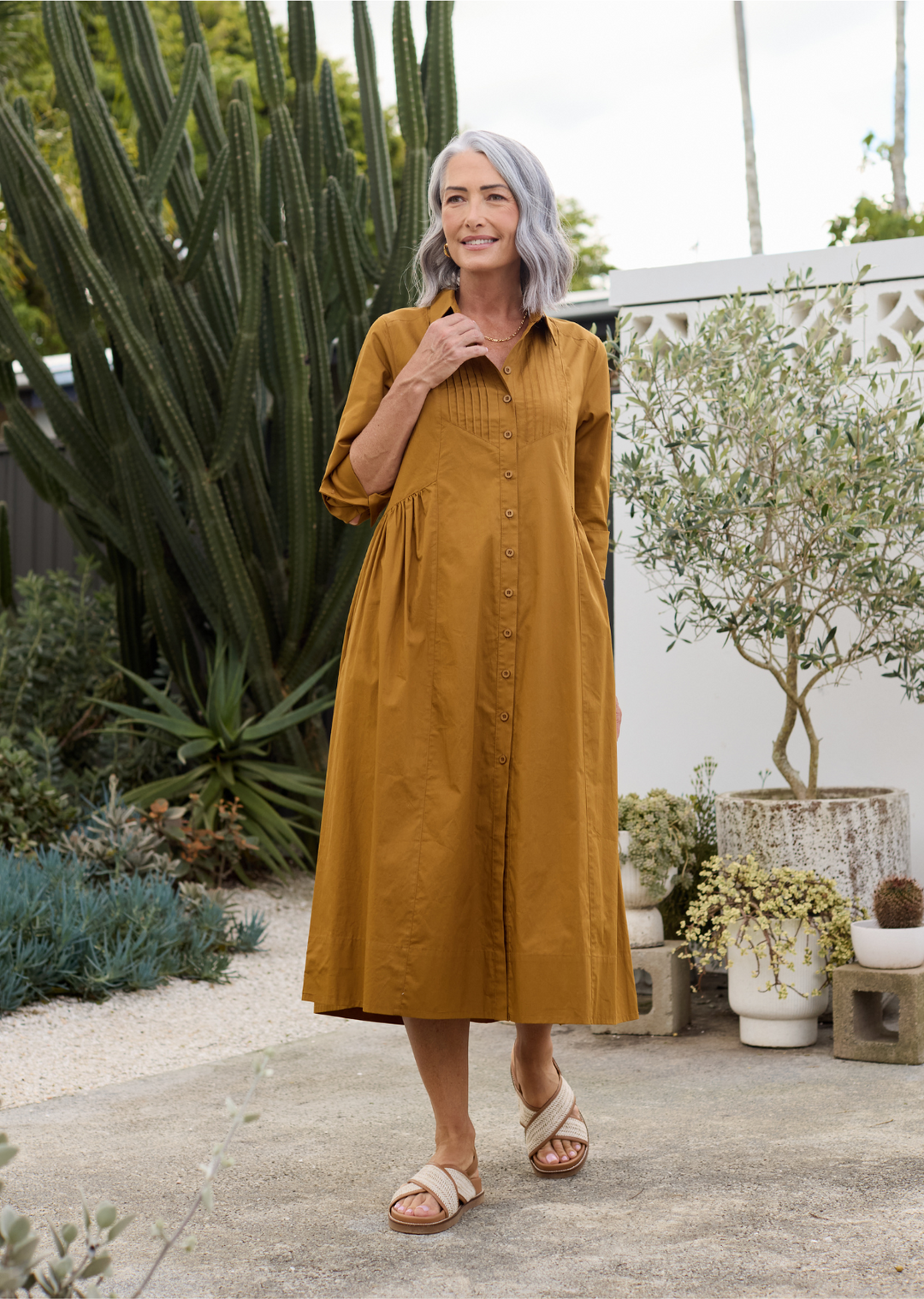 SENRI | Robe Chemise Élégante Moutarde