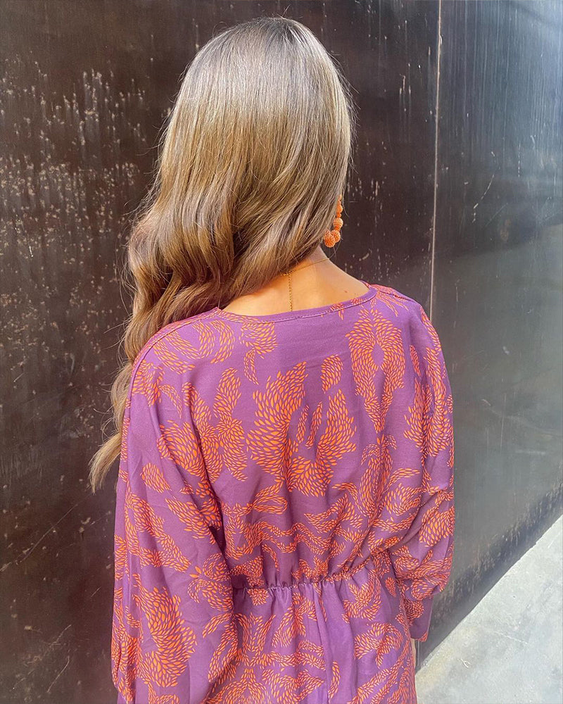 SENRI | Robe Midi Vintage Drapée à Manches Longues Janella