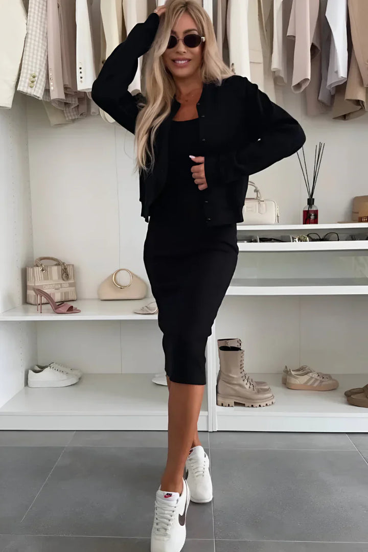 SENRI | Robe Midi Confortable avec Veste Assortie