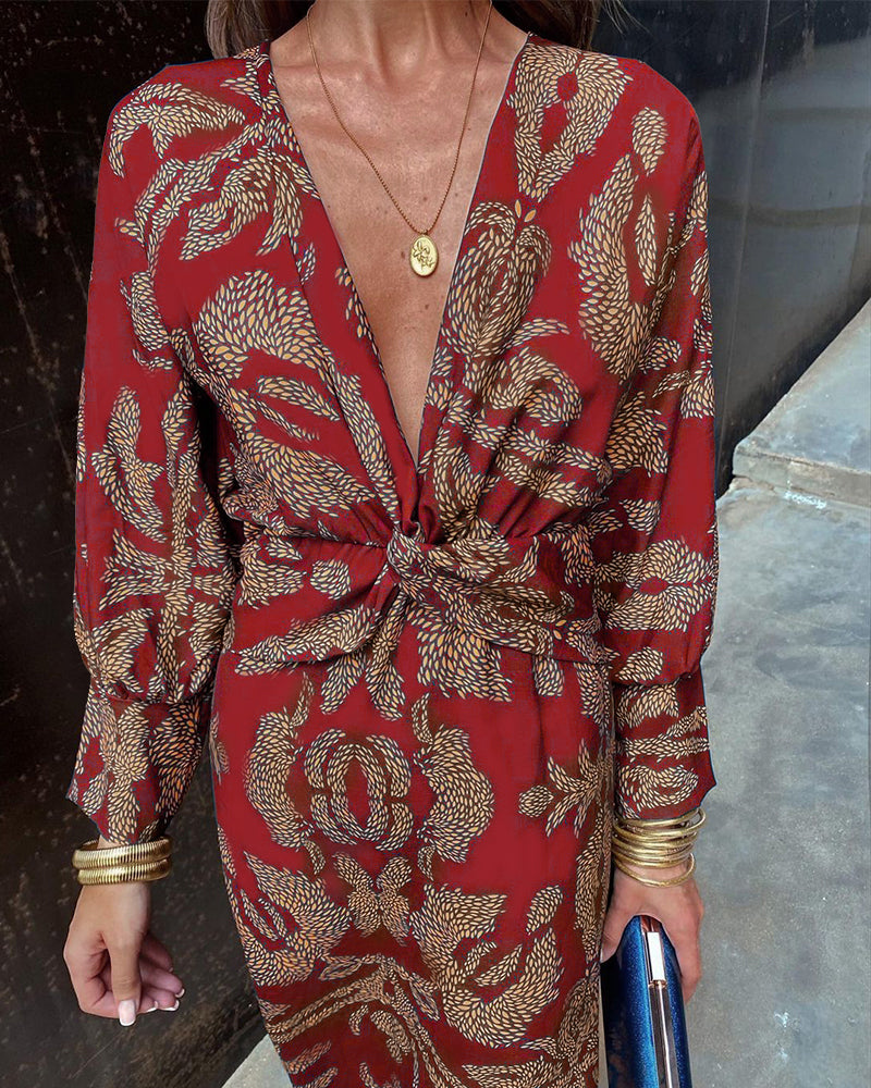 SENRI | Robe Midi Vintage Drapée à Manches Longues Janella
