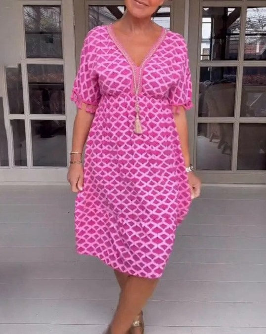 SENRI | Robe Midi Confortable à Coupe Lâche et Col V