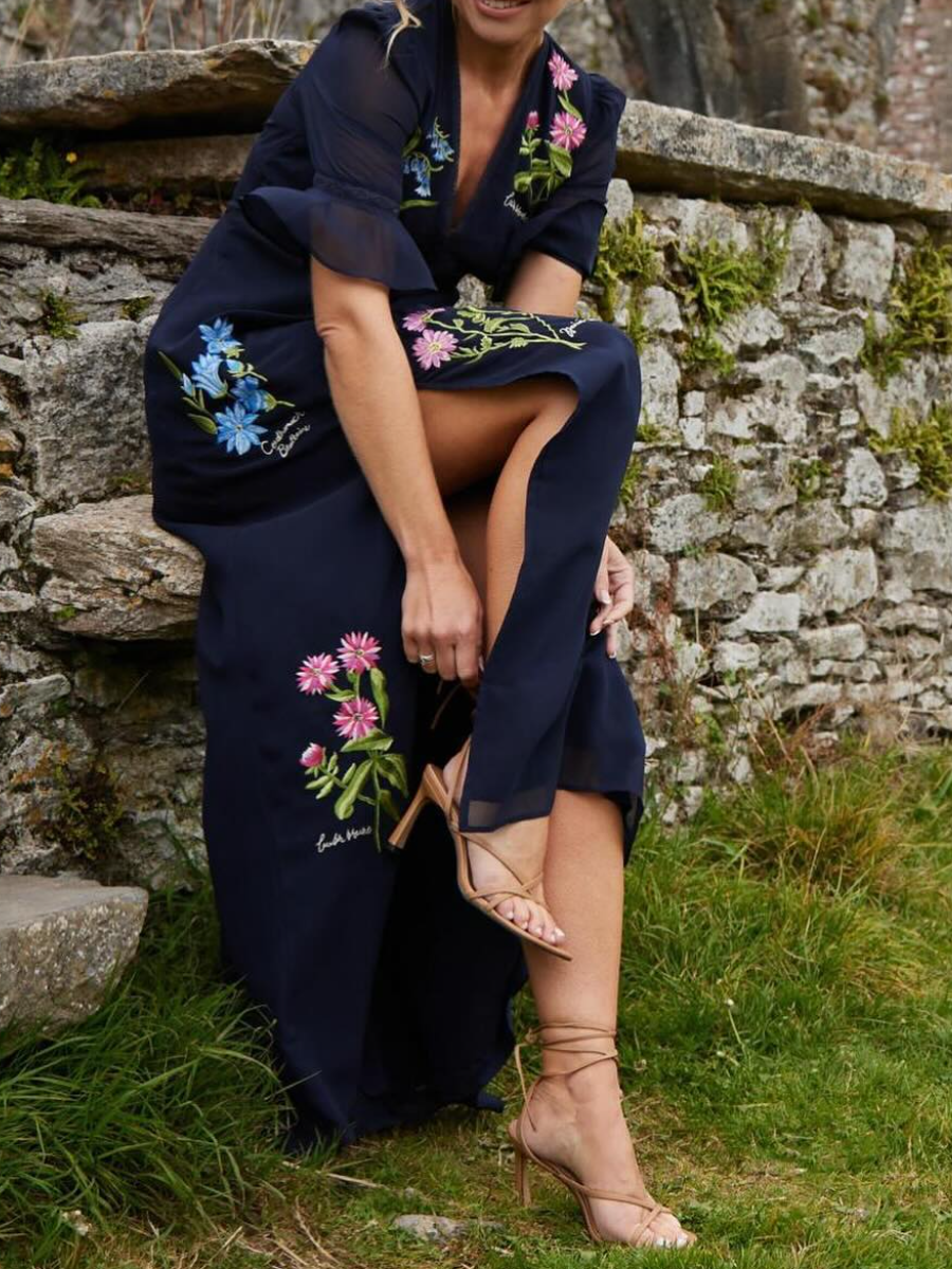 SENRI | Robe Élégante à Fleurs Bleu Marine