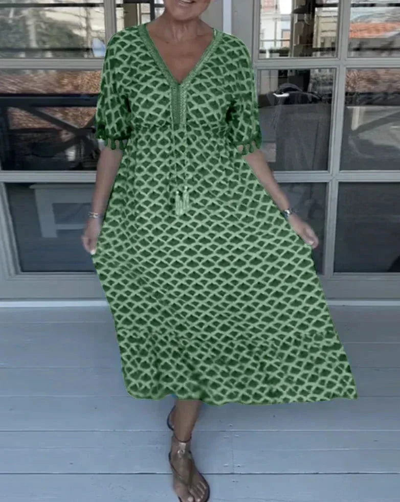 SENRI | Robe Midi Confortable à Coupe Lâche et Col V