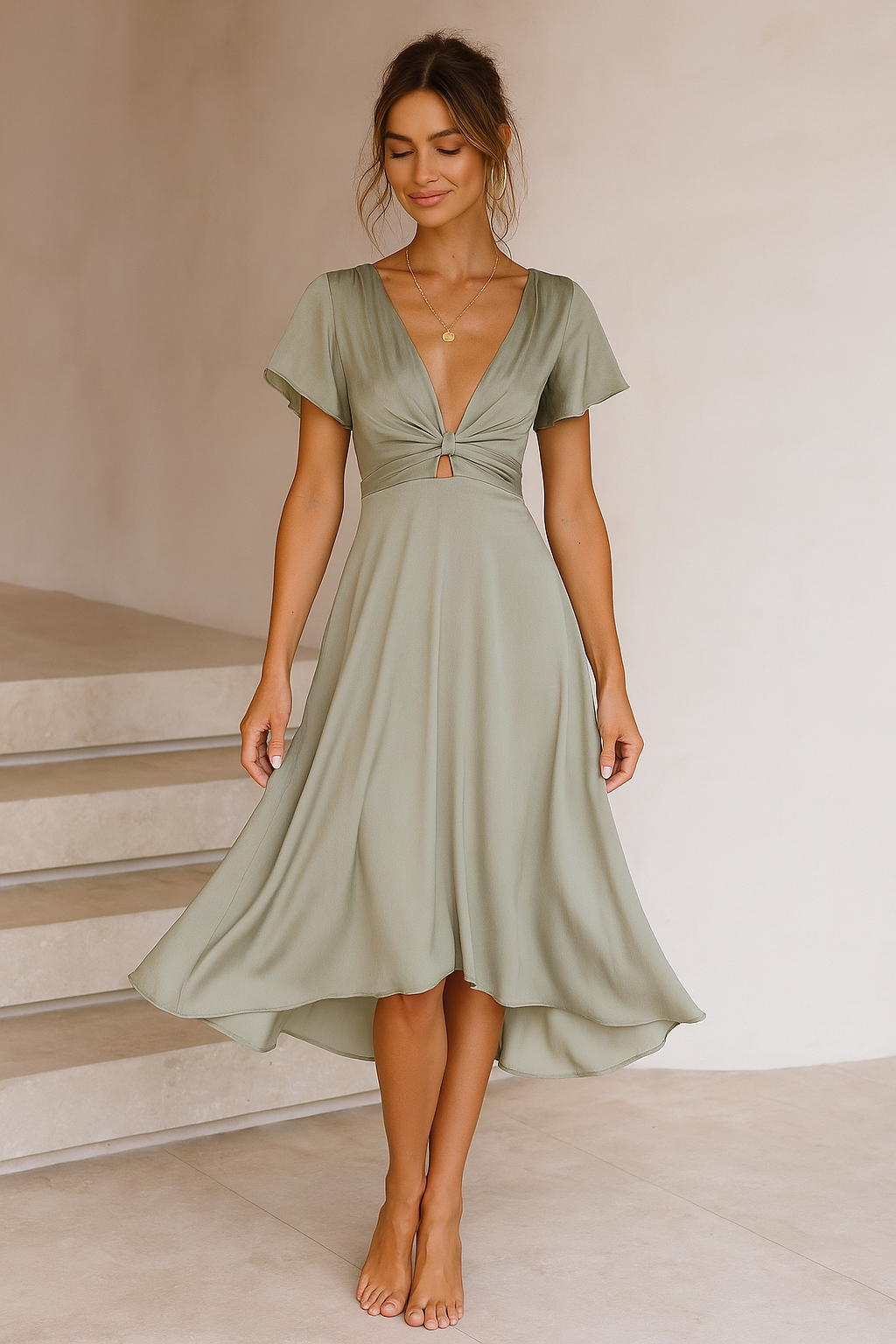 SENRI | Robe Midi Nouée Élégante Elina