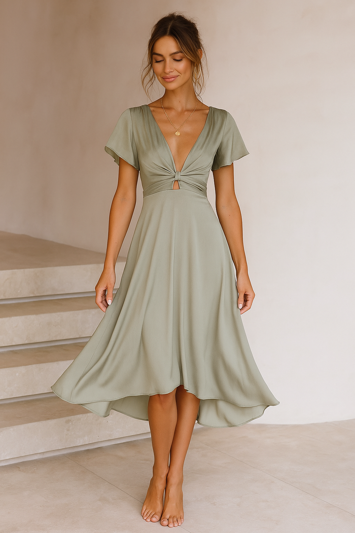 SENRI | Robe Midi Nouée Élégante Elina