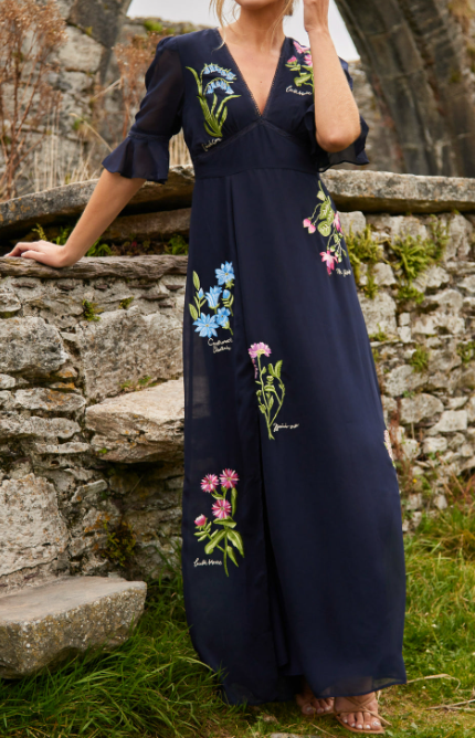 SENRI | Robe Élégante à Fleurs Bleu Marine