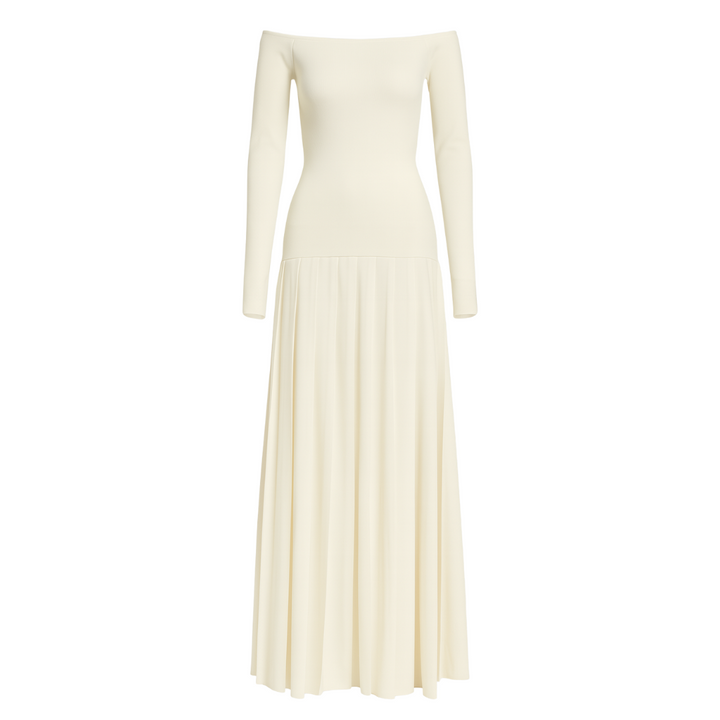 SENRI | Robe Maxi Épaules Dénudées en Maille - Ivoire