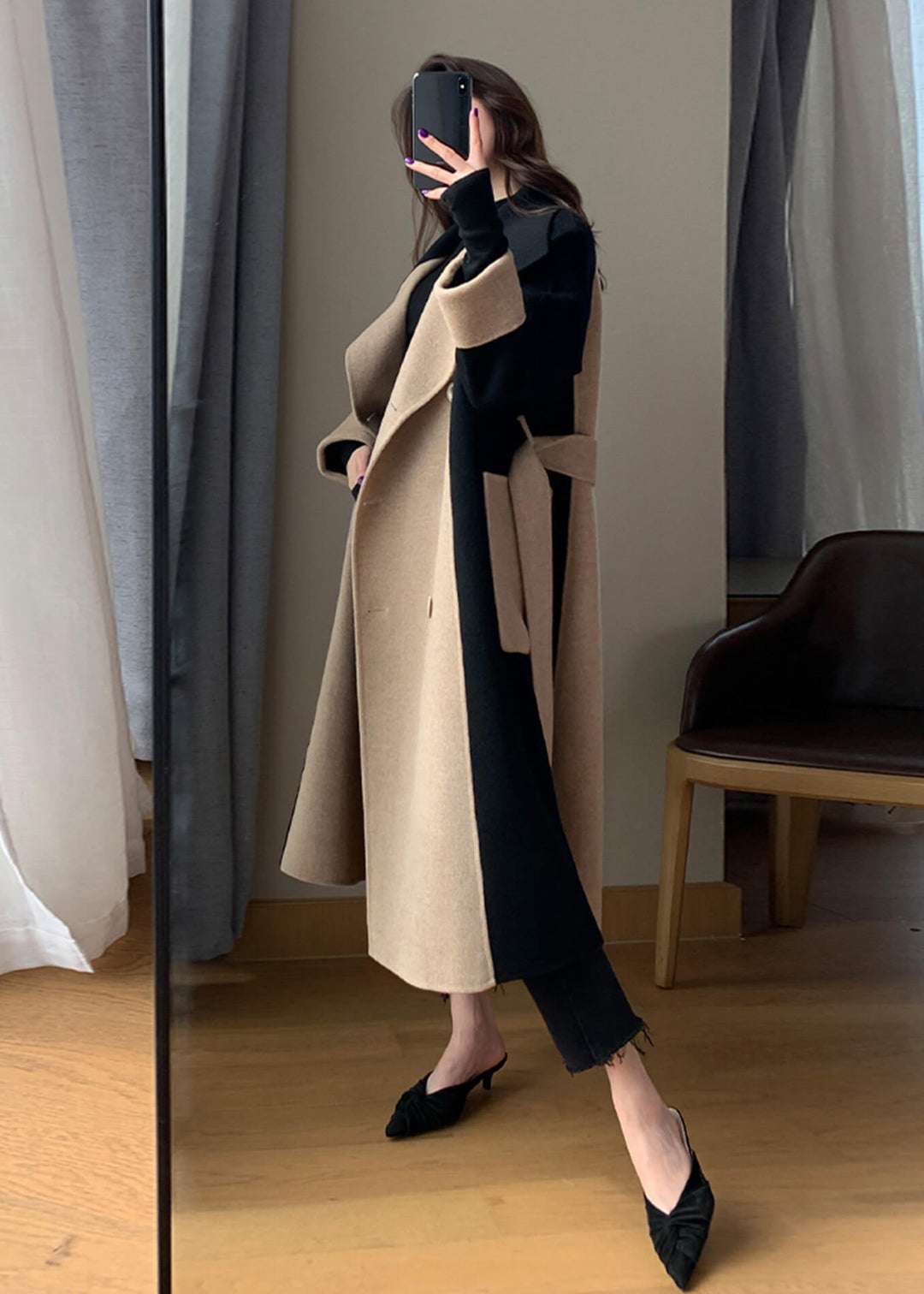 SENRI | Manteau Long Bicolore en Laine