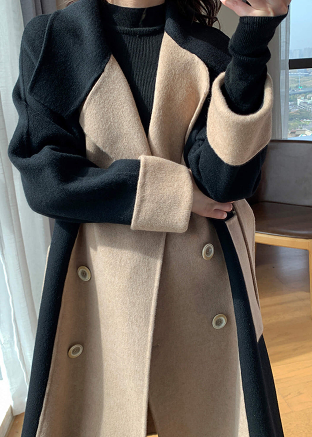 SENRI | Manteau Long Bicolore en Laine