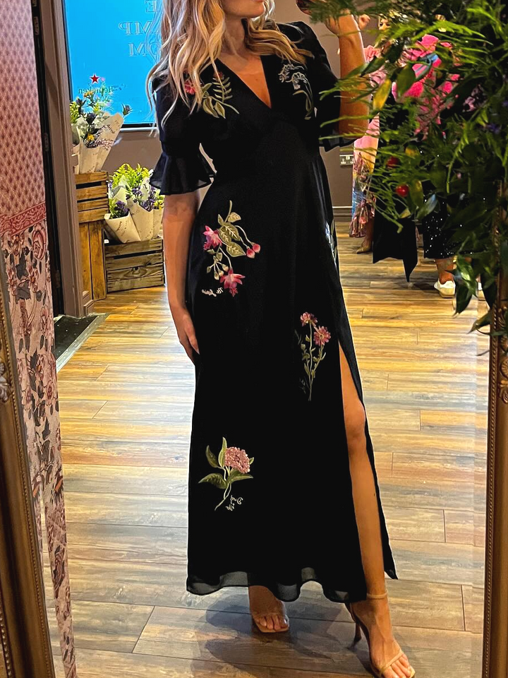 SENRI | Robe Élégante à Fleurs Bleu Marine