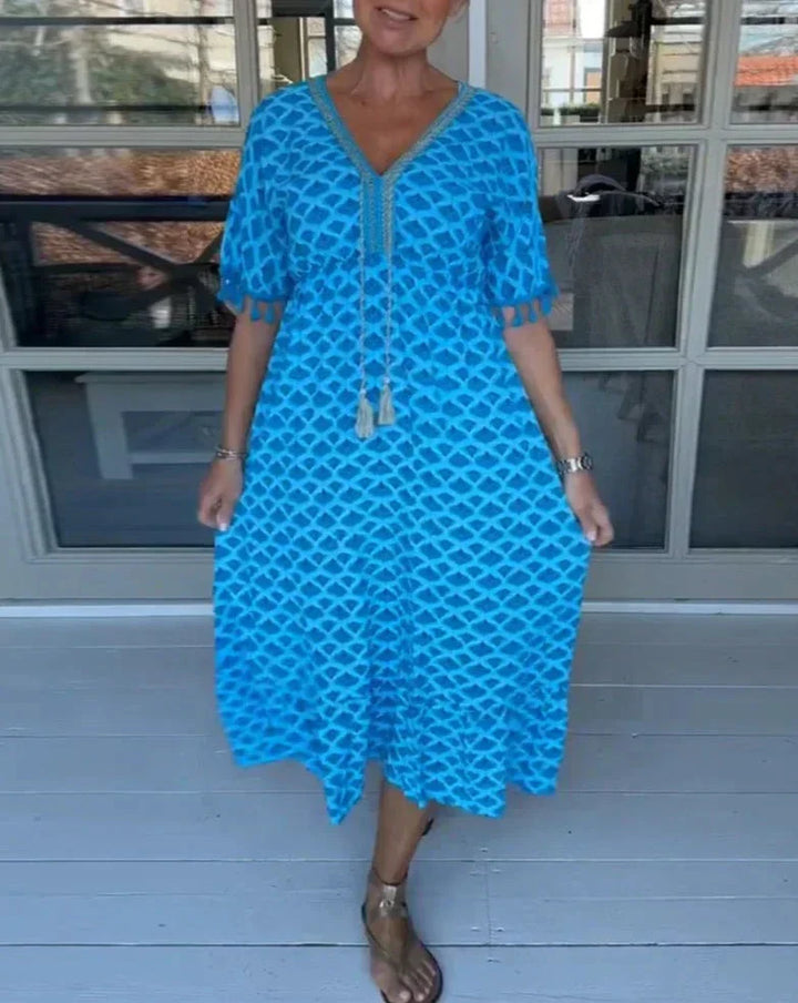 SENRI | Robe Midi Confortable à Coupe Lâche et Col V
