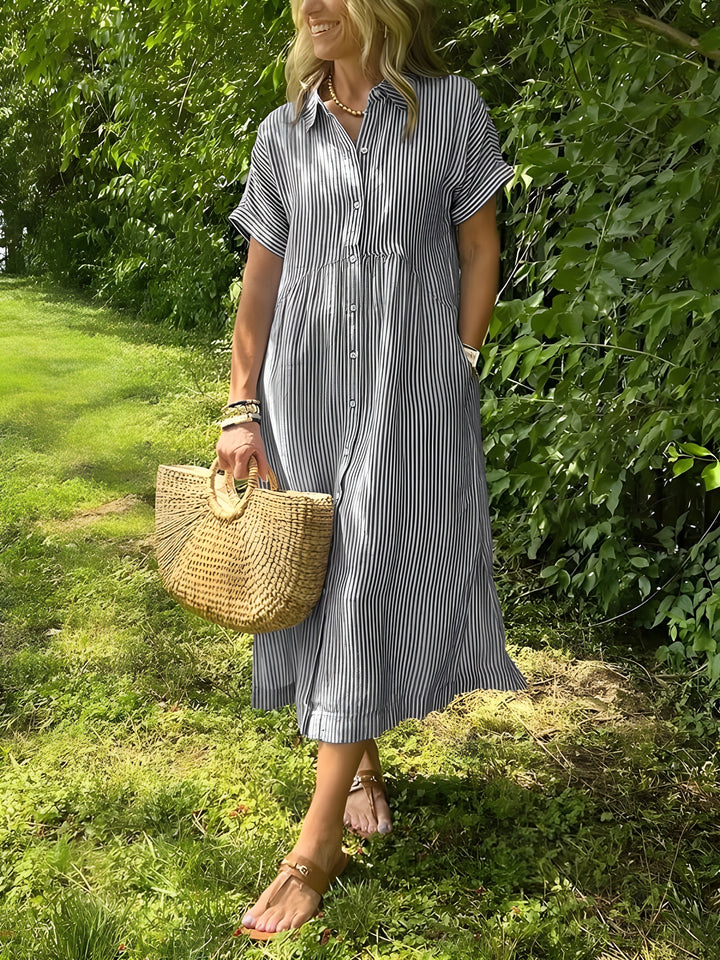 SENRI | Robe Rayée à Col V Profond