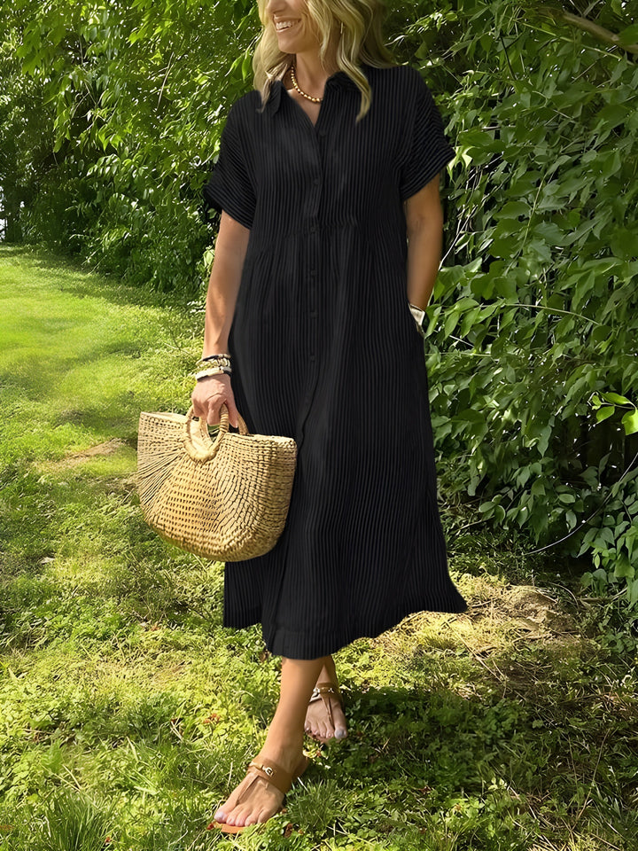 SENRI | Robe Rayée à Col V Profond