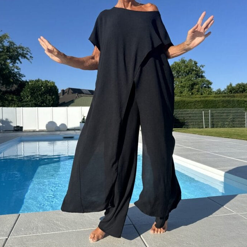 SENRI | Ensemble Uni Top Épaules Dénudées et Pantalon